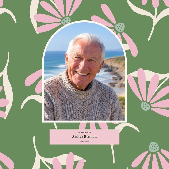 Pink daisies on green, arched photo cover